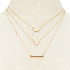 Rhine-stoned Three-Layered V-Shaped Necklace