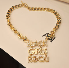 Gorgeous Rhinestoned English Black Girls Rock Design Alloy Necklace