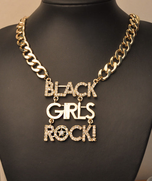 Gorgeous Rhinestoned English Black Girls Rock Design Alloy Necklace