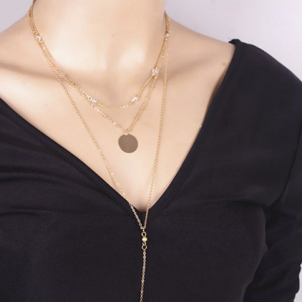 Graceful Multilayered Faux Crystal Bar Pendant Necklace