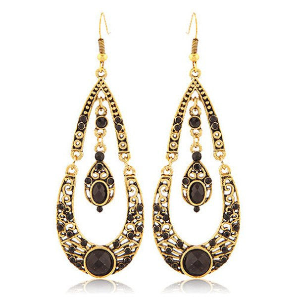 Pair of Retro Rhinestoned Water Drop Shape Earrings