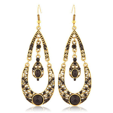 Pair of Retro Rhinestoned Water Drop Shape Earrings