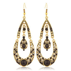 Pair of Retro Rhinestoned Water Drop Shape Earrings