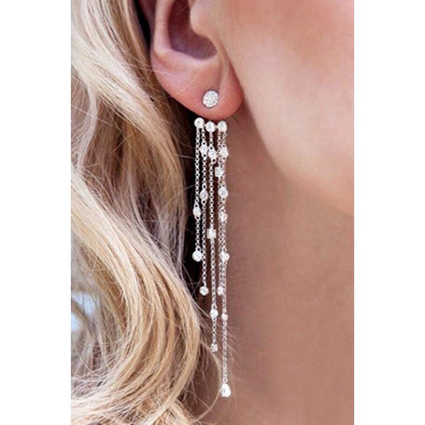 Delicate Long Style Rhinestone Tassel Earrings For Women