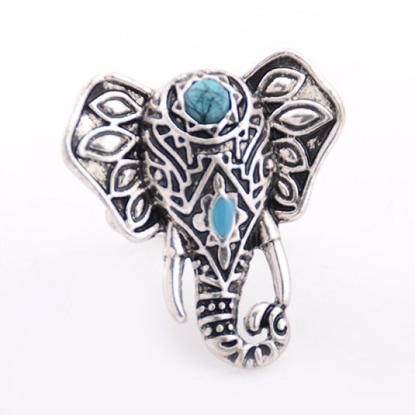 Cute Faux Turquoise Elephant Ring For Women (Silver)